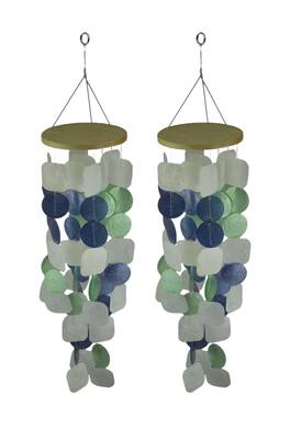 Things2Die4 - Green and White Capiz Shell Wind Chime for Garden Patio Yard Set of 2 - Blue