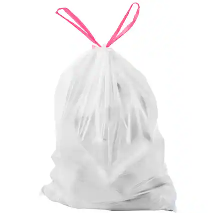 Front. HTUTWOO - Drawstring Trash Bags - 13 Gallon 110 Count, Extra Thick Fresh Scent, Recyclable with Drawstrings for Kitchen Camping.