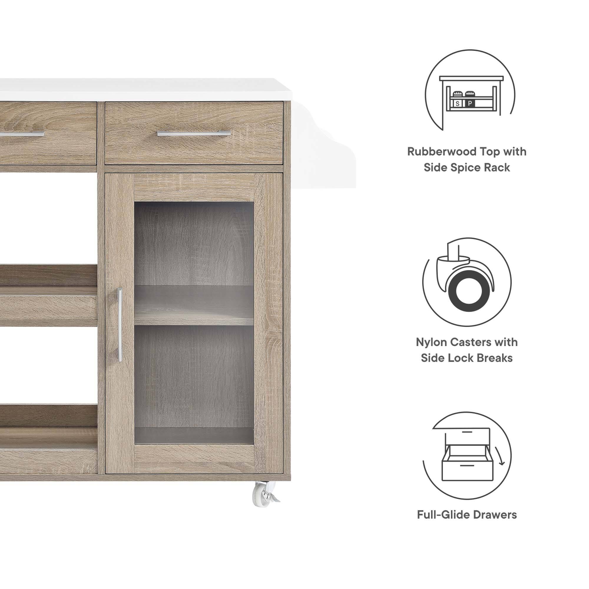 5 P Rubberwood Top with Side Spice Rack  
Nylon Casters with Side Lock Breaks  
Full-Glide Drawers