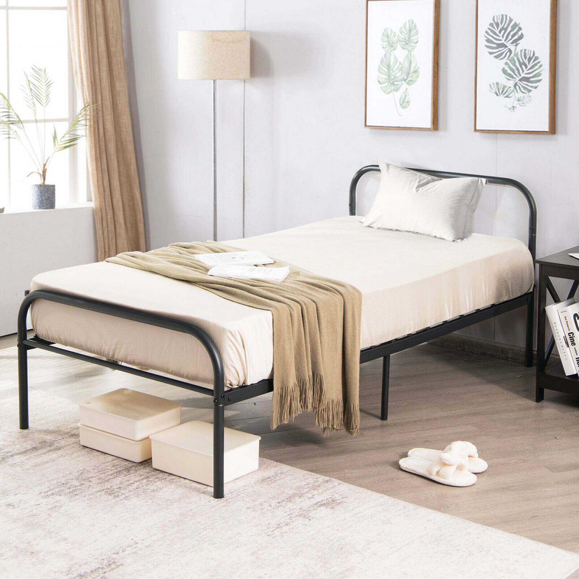 Alt View 3. Costway - Costway Twin Size Metal Bed Frame Heavy Duty Mattress Foundation Under Bed Storage - Black.