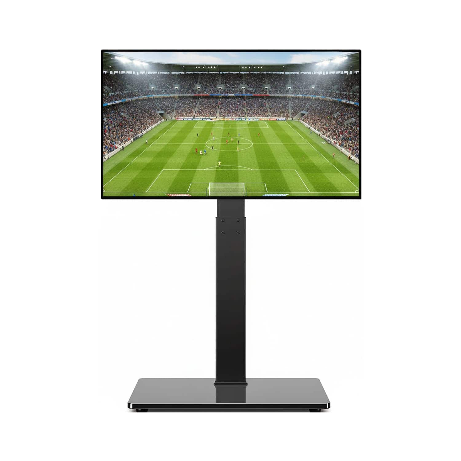 FINEAK - Universal floor-mounted TV stand, adjustable in height, tempered glass base - Black