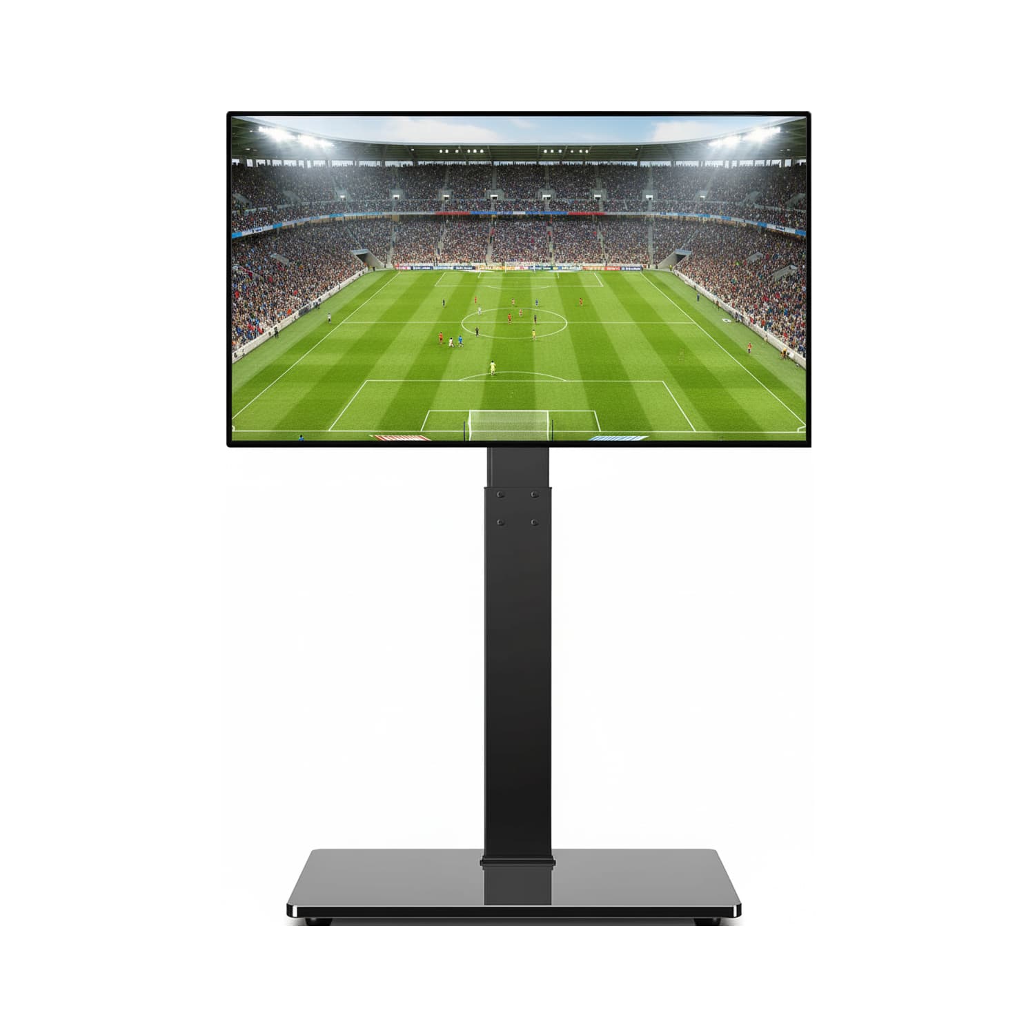 Front. FINEAK - Universal floor-mounted TV stand, adjustable in height, black tempered glass base - Black.