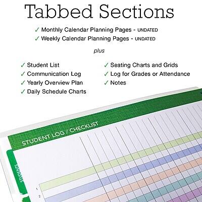 Tabbed Sections

- Monthly Calendar Planning Pages - UNDATED
- Weekly Calendar Planning Pages - UNDATED
- Student List
- Communication Log
- Yearly Overview Plan
- Daily Schedule Charts
- Seating Charts and Grids
- Log for Grades or Attendance
- Notes

STUDENT LOG / CHECKLIST

1 2