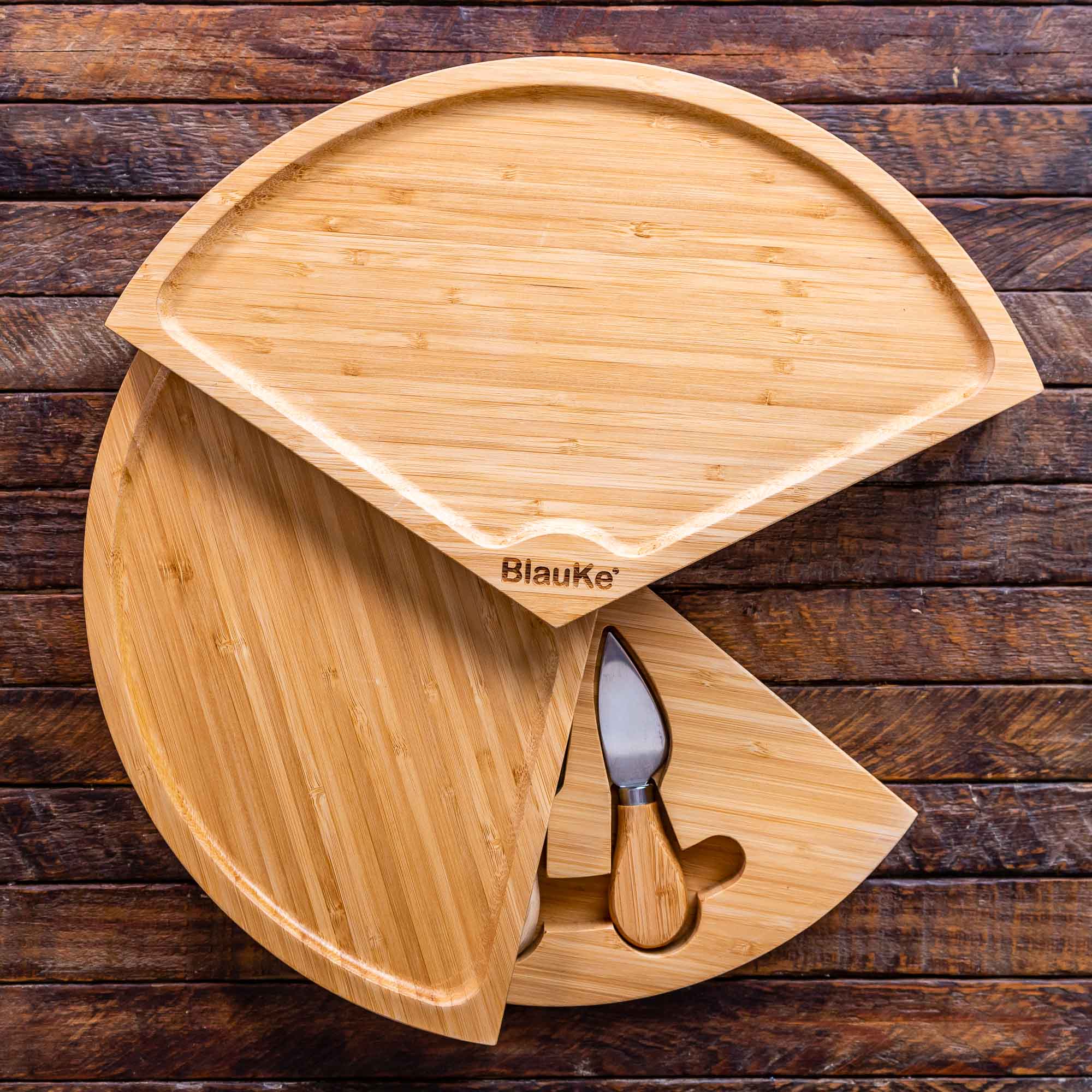 Alt View 10. BlauKe - Bamboo Cheese Board and Knife Set - Charcuterie Board with Slide-Out Drawer - Serving Platter, Serving Tray - Gift Idea - Beige.