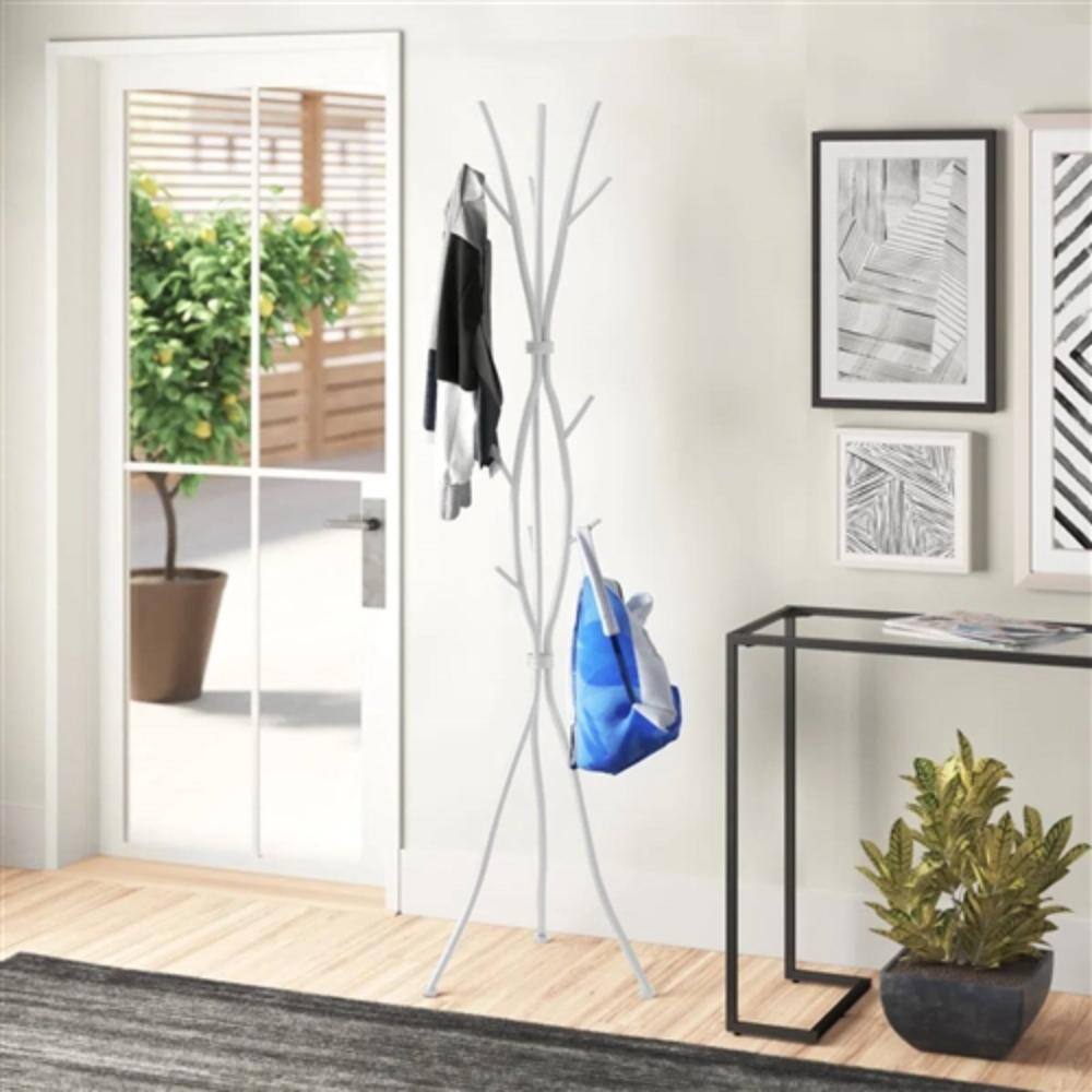 Angle. Hivvago - 74-inch White Metal Coat Rack Entryway Hall Tree Umbrella Stand - White.