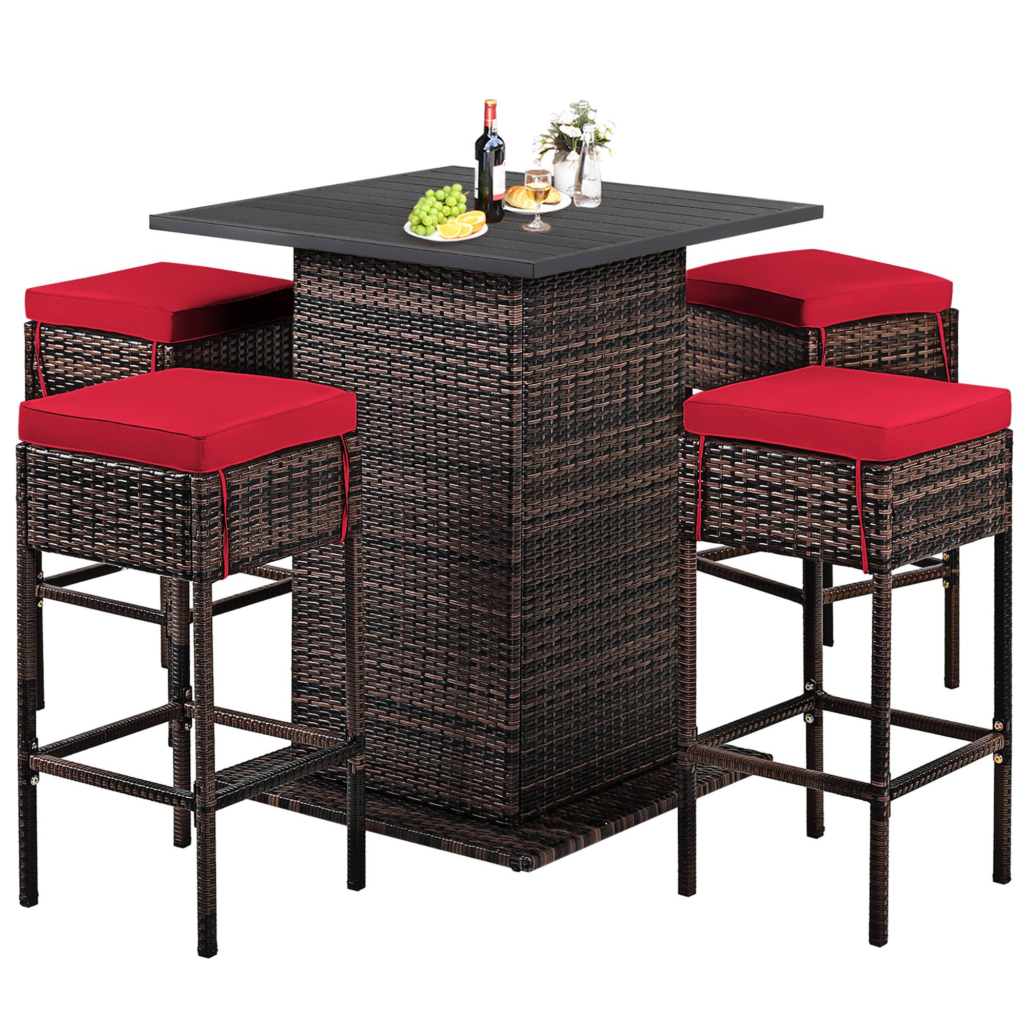 Costway - 5PCS Patio Rattan Bar Table Stool Set Hidden Storage Shelf Cushion - Red price history on PriceWatchPro