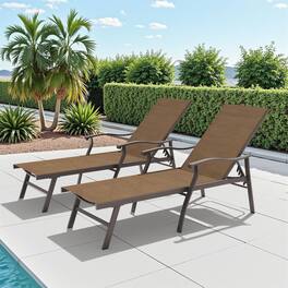 Crestlive Products - Set of 2 Aluminum Frame Adjustbale Chaise Lounge Chair Textilene Sling Seat - Brown