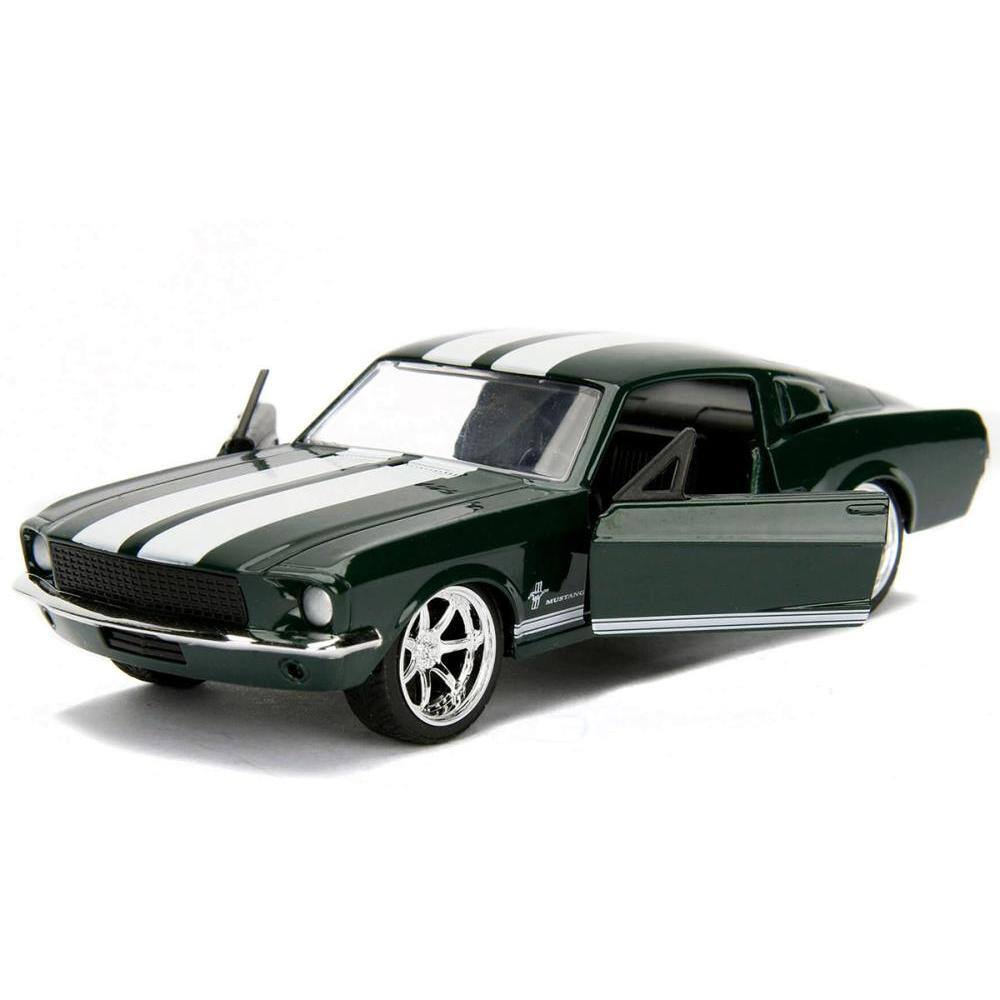 Angle. Jada - Sean's Ford Mustang Dark Green with White Stripes "Fast & Furious" Movie 1/32 Diecast Model Car by Jada - Dark Green with White.