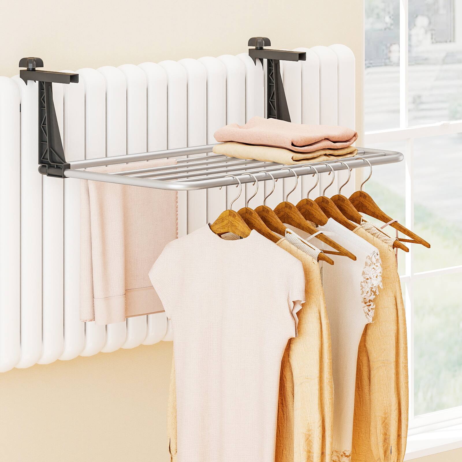 Alt View 4. Gymax - Gymax Portable Clothes Drying Rack w/Adjustable & Foldable Brackets Radiator Airer - Silver.