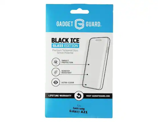 GADGET GUARD
BLACK ICE GLASS EDITION
Premium Tempered Glass Screen Protector
- IMPACT PROTECTION
- SCRATCH RESISTANT
- ULTRA-CLEAR
LIFETIME WARRANTY
VISIT GADGETGUARD.COM
fits Samsung Galaxy A21