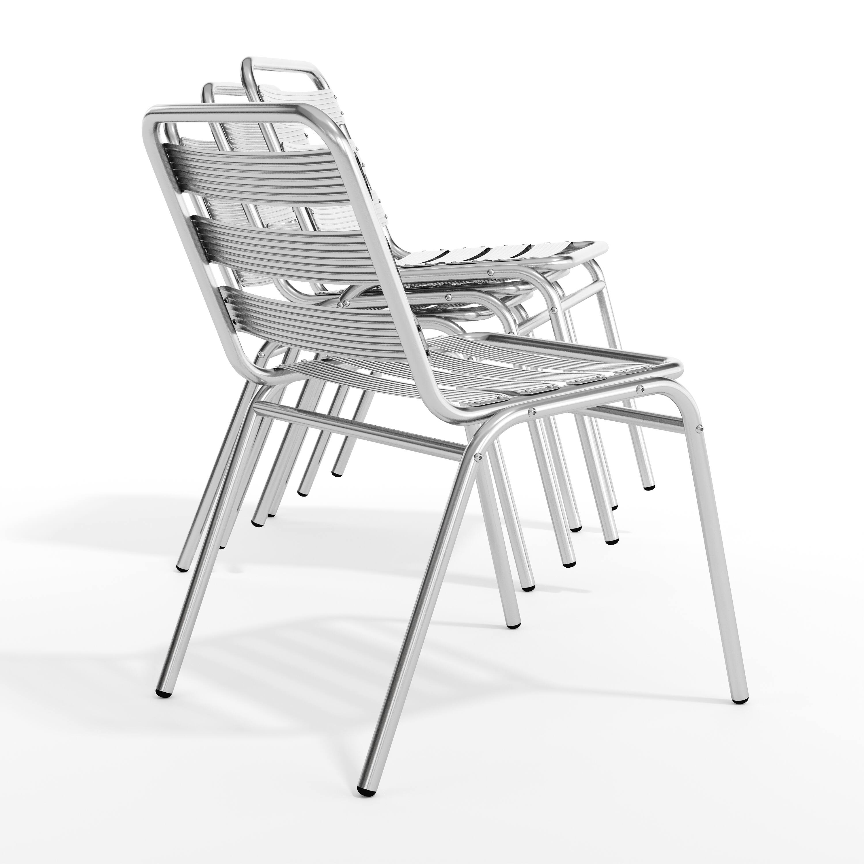 Alt View 9. Emma + Oliver - 4 Pack Metal Commercial Indoor-Outdoor Armless Restaurant Stack Chair with Triple Slat Back - Aluminum.