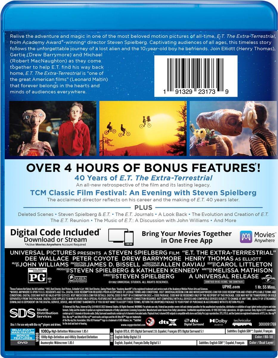 Back. E.T. The Extra Terrestrial (40th Anniversary Edition) [Blu-ray].