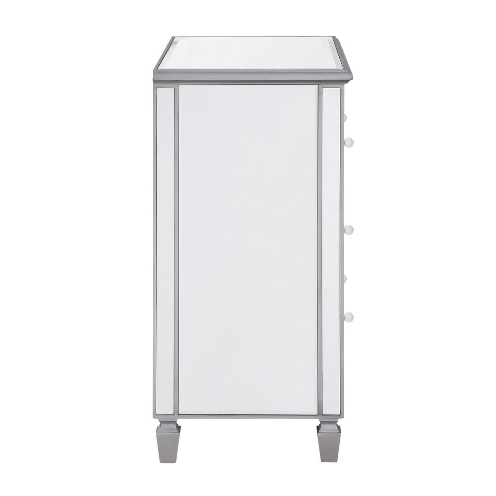 Left. Elegant Decor - 3 Drawer Bedside Cabinet 33 in.x 18 in.x 32 in. in silver paint - Hand Rubbed Antique Silver.