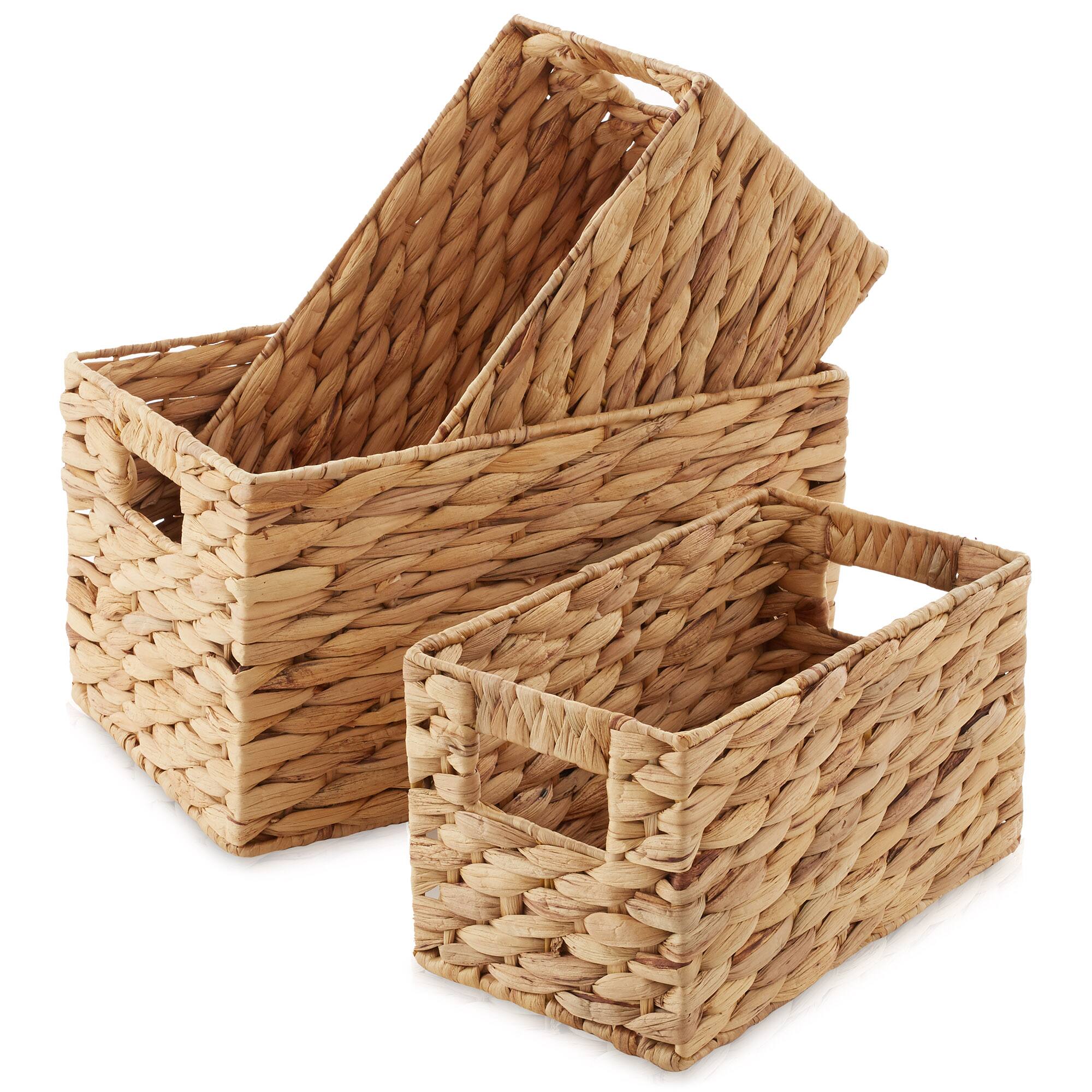 Front. Casafield - 3 Hyacinth Storage Baskets with Handles - Woven Nesting Bin Organizers - Natural - Hyacinth.