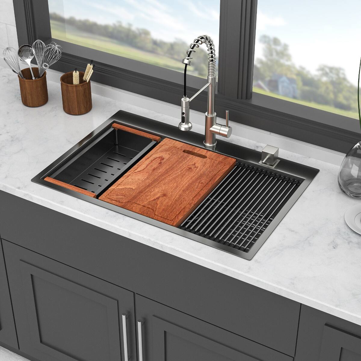 Ropilly 33 inch drop in kitchen sink workstation sink topmount single ...