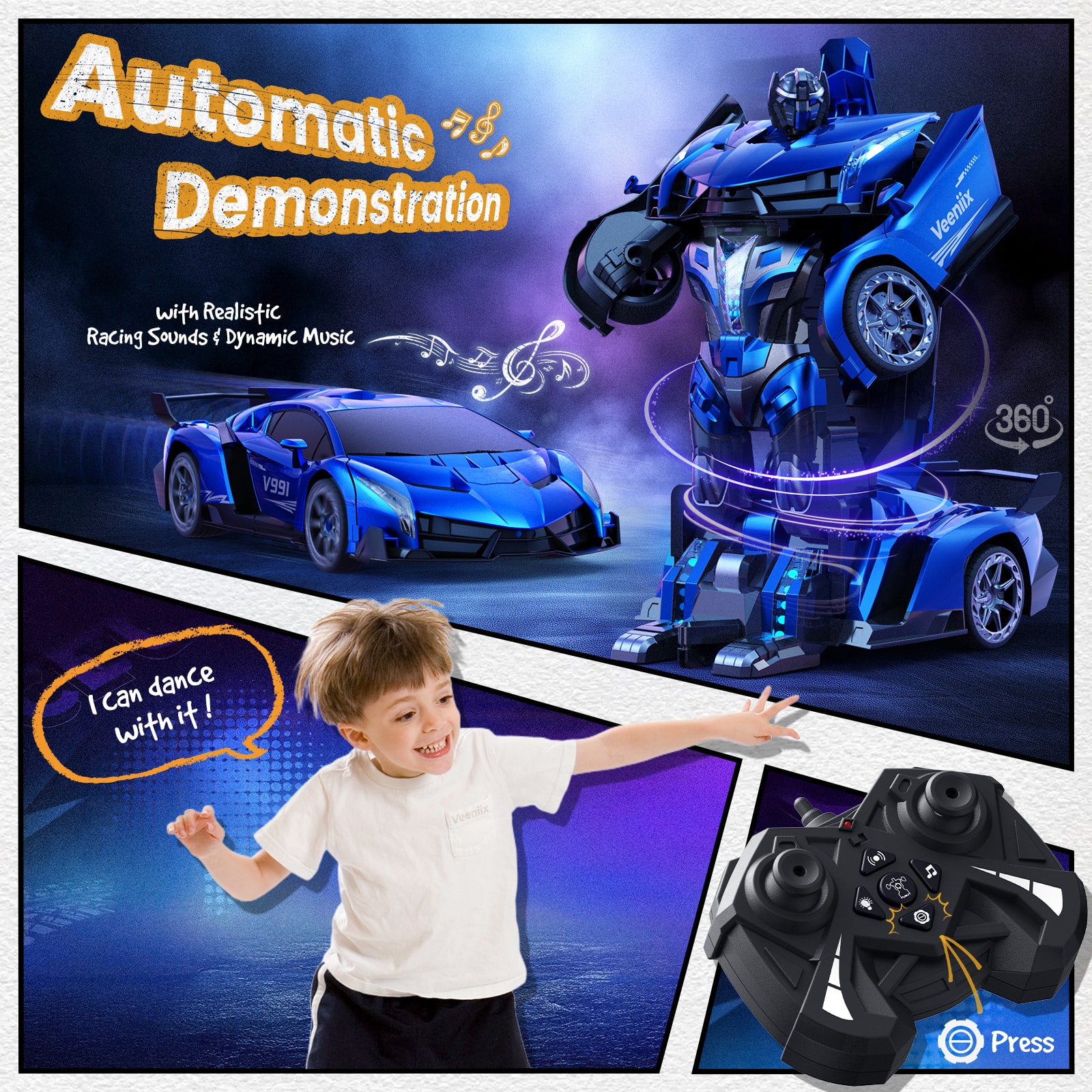 Veeniix V991 Transform Remote Control Car, 1:10 Big Size,One Key