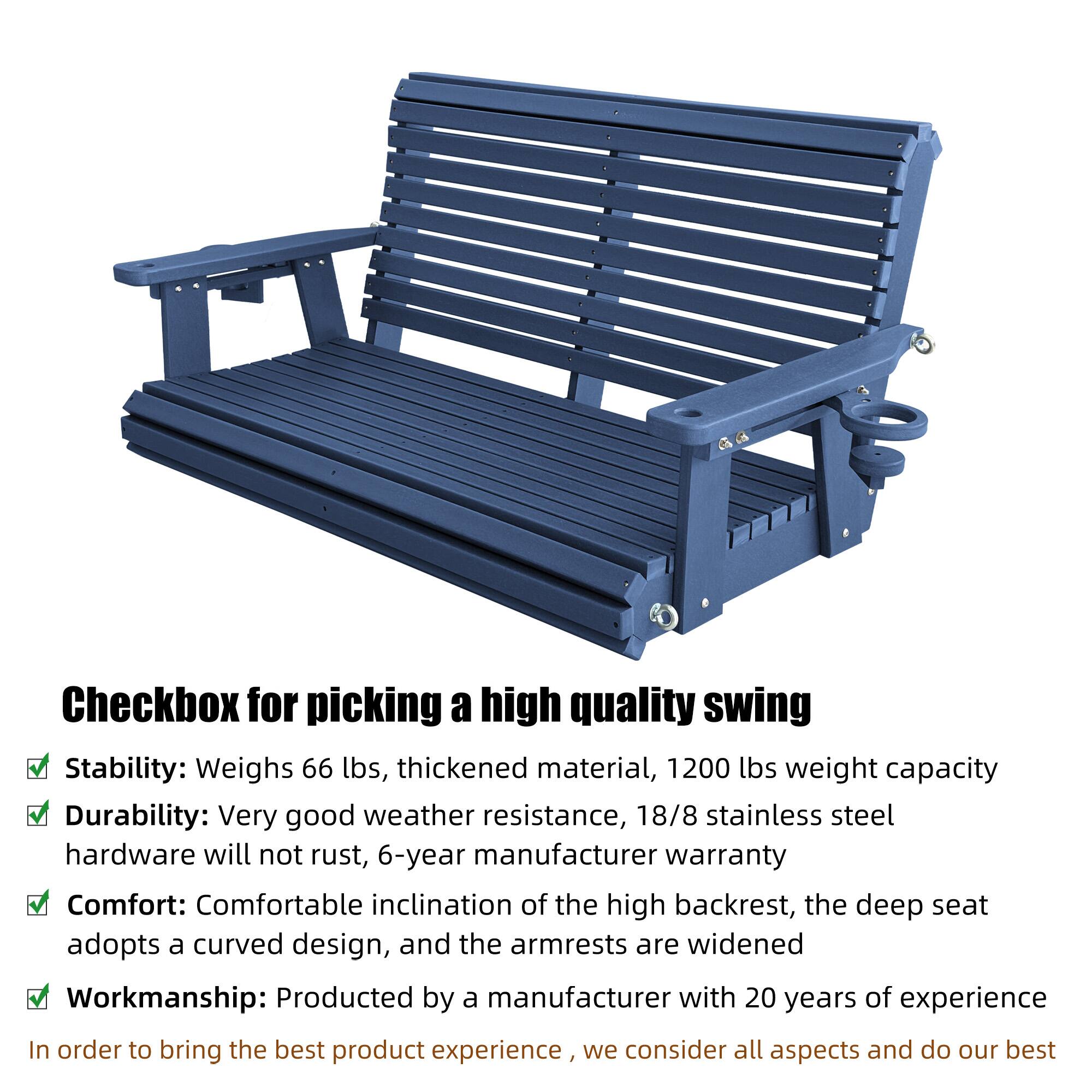 Checkbox for picking a high quality swing

- Stability: Weighs 66 lbs, thickened material, 1200 lbs weight capacity
- Durability: Very good weather resistance, 18/8 stainless steel hardware will not rust, 6-year manufacturer warranty
- Comfort: Comfortable inclination of the high backrest, the deep seat adopts a curved design, and the armrests are widened
- Workmanship: Produced by a manufacturer with 20 years of experience

In order to bring the best product experience, we consider all aspects and do our best