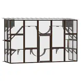 Pawhut - Playground Cat Window Box Outside Enclosure for Multiple Cats w/ Shelves & Bridges - Coffee Brown