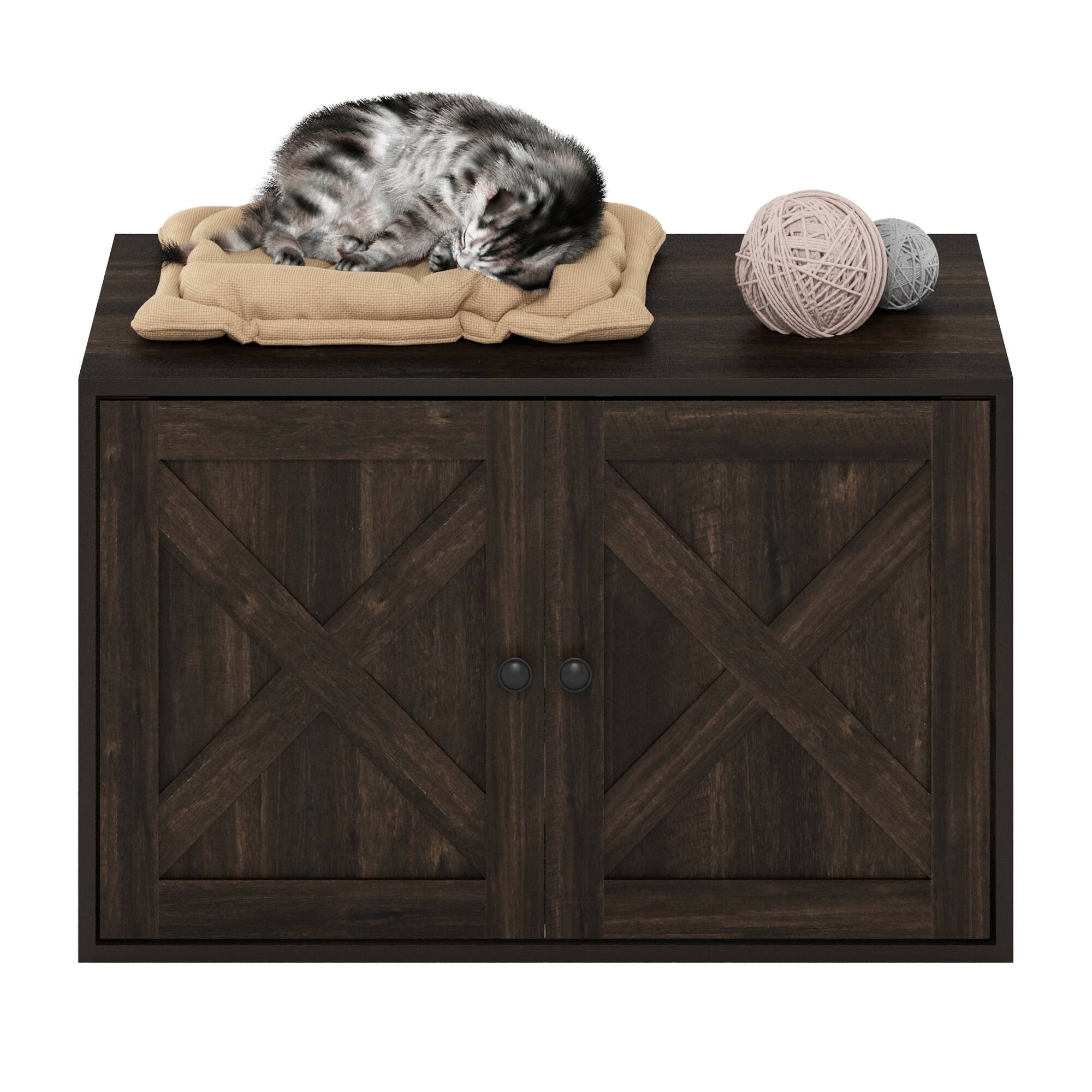 Alt View 5. Furinno - Peli Farmhouse Cat Litter Box Enclosure - Ebony.