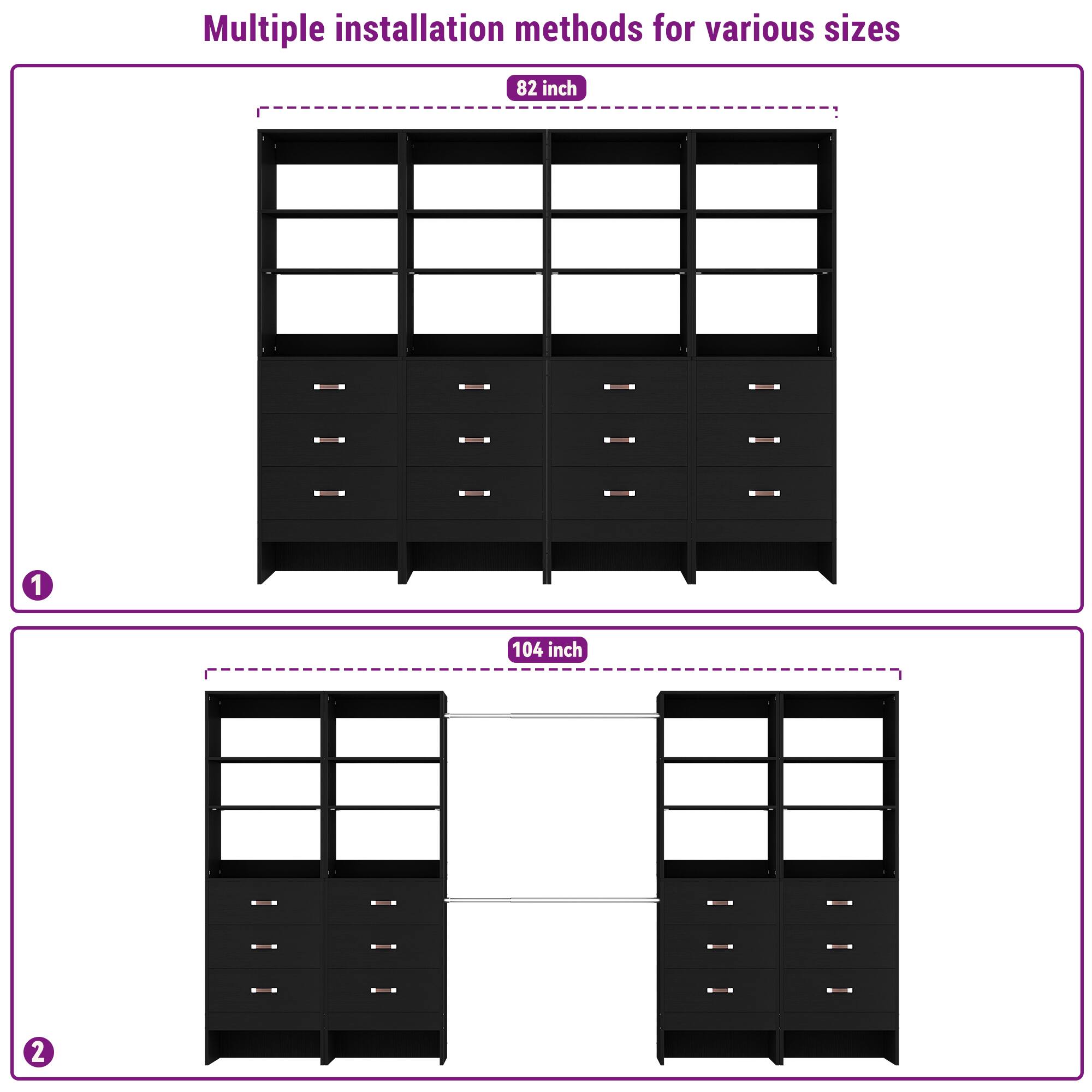 Multiple installation methods for various sizes

1. 82 inch
2. 104 inch