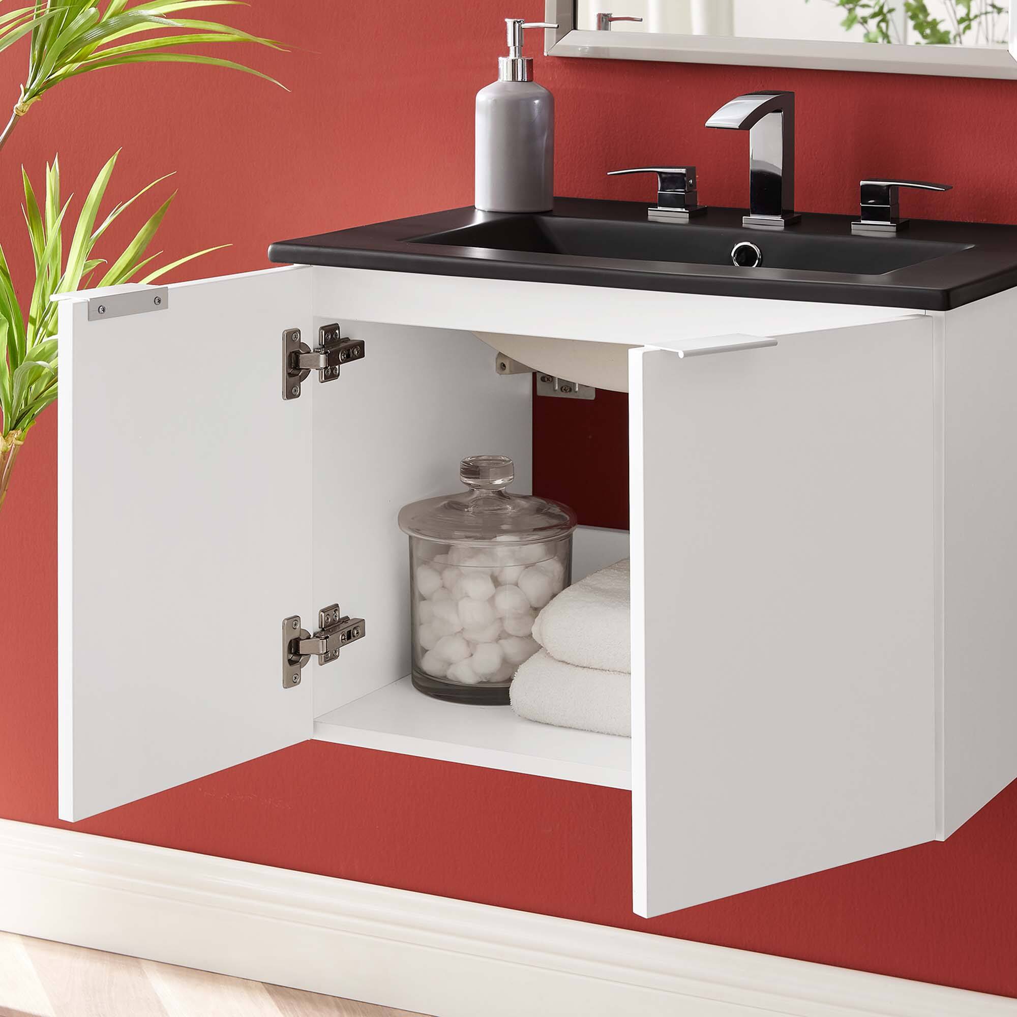 Back. Modway - Maybelle Wall-Mount Bathroom Vanity Basin Included - White Black.