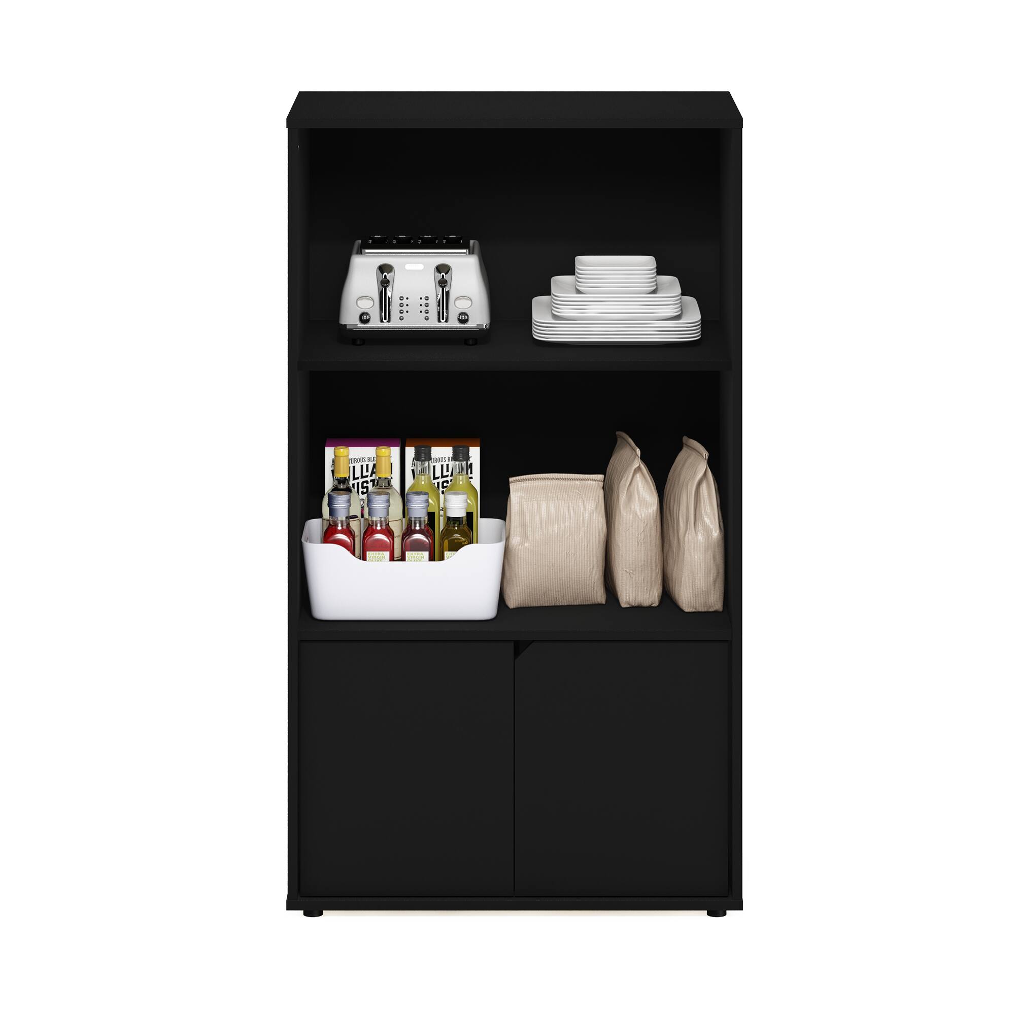 Alt View 4. Furinno - JAYA Kitchen Storage Shelf with Cabinet - Americano.
