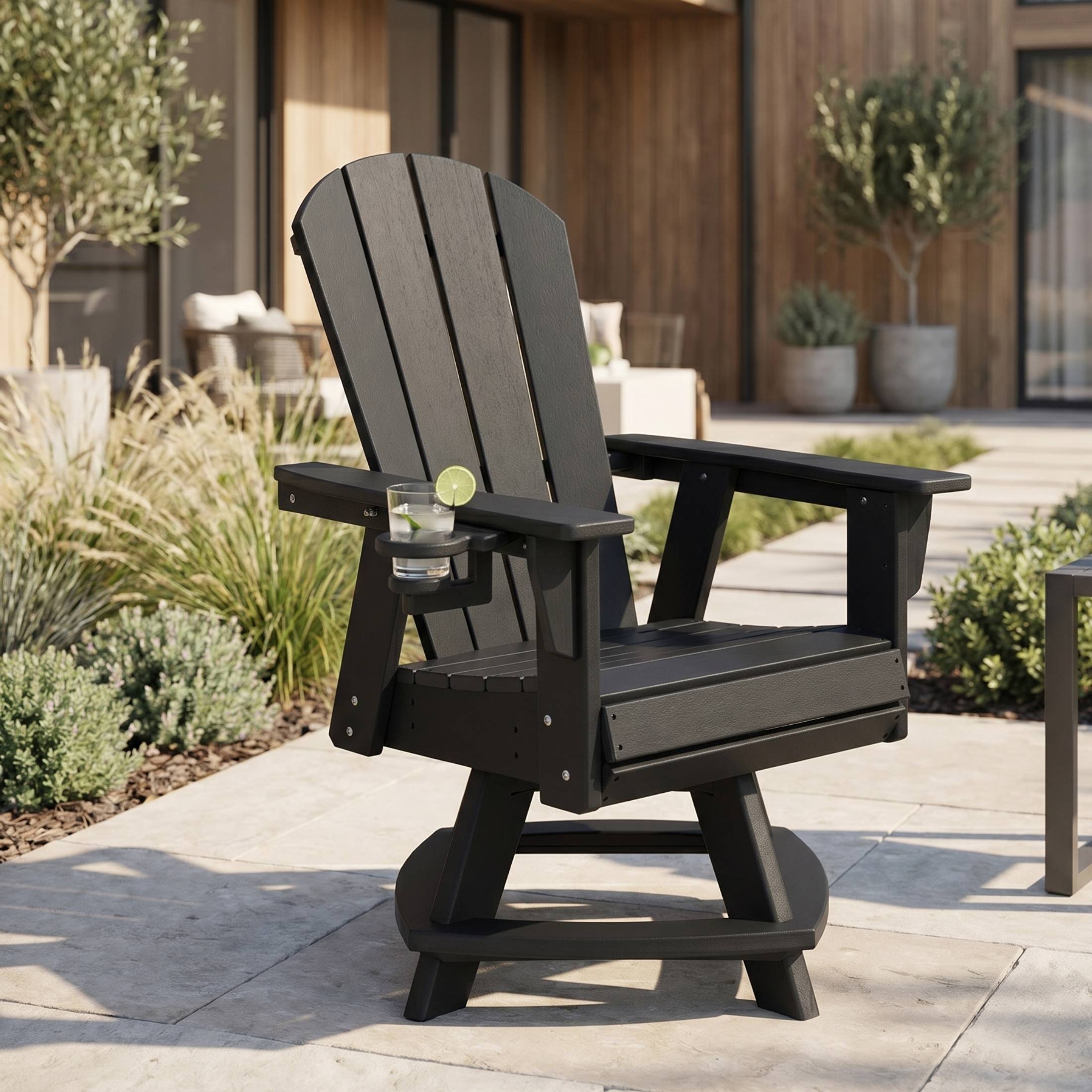 Angle. WestinTrends - WestinTrends Malibu Outdoor HDPE Swivel Adirondack Patio Dining Chair With Cup Holder - Black.