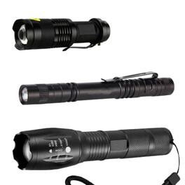 Cluzine - 3 Pack Tactical 18650 Flashlight – High Powered Zoomable Aluminum LED Torch with 5 Light Modes