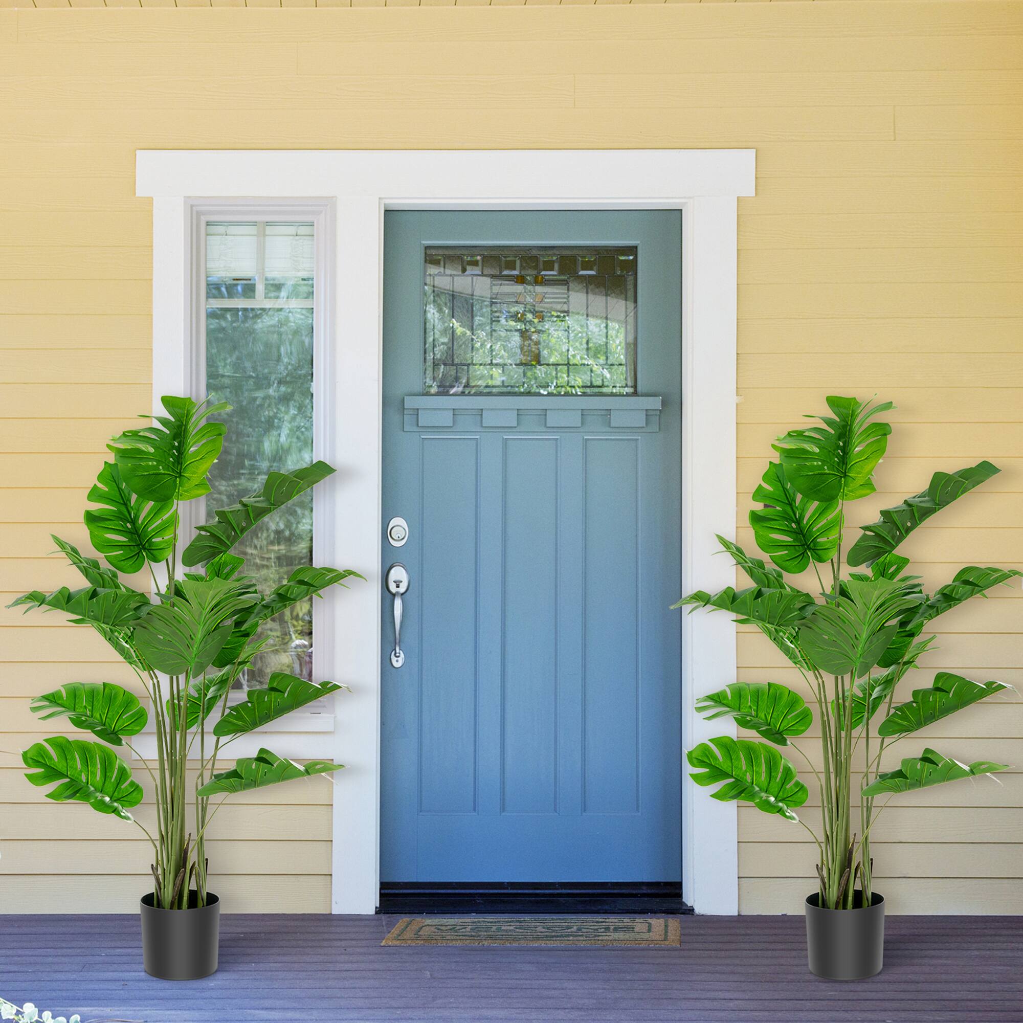 Alt View 2. Gymax - Gymax 2-Pack 5 ft Artificial Tree Potted Fake Faux Monstera Deliciosa Plant Home Office - Green,Black.