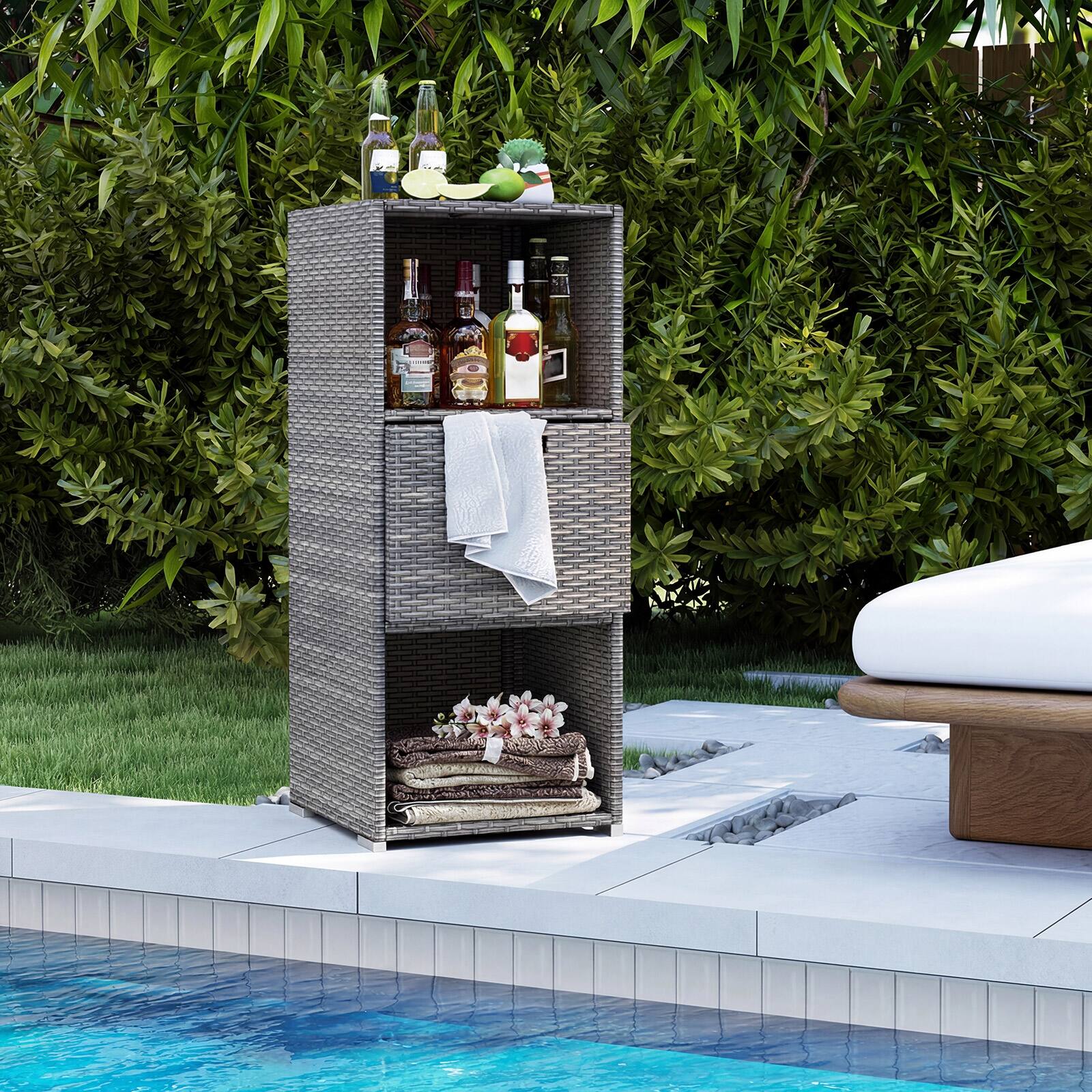 Alt View 4. Costway - Costway Outdoor Storage Cabinet with Storage Shelves Drawer and Rolling Wheels for Porch - Gray.