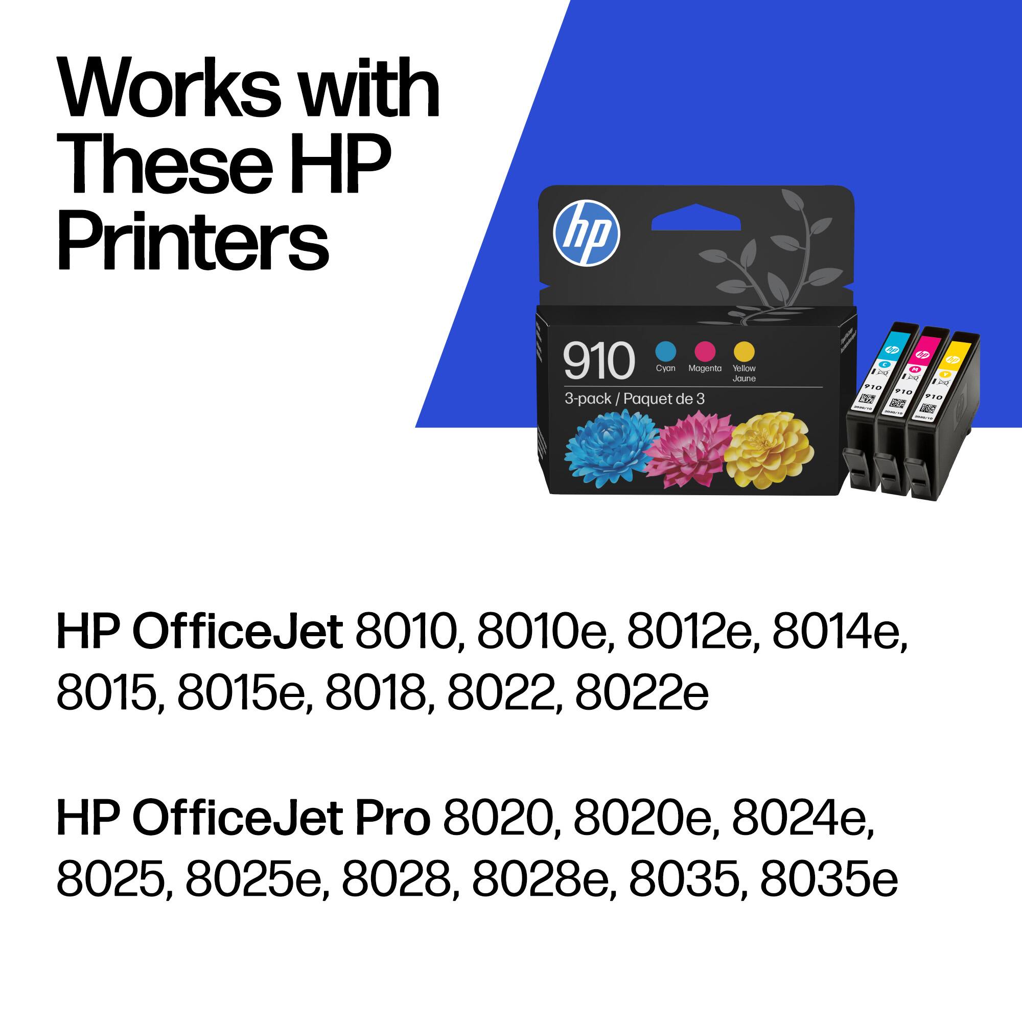 Works with These HP Printers

HP OfficeJet 8010, 8010e, 8012e, 8014e, 8015, 8015e, 8018, 8022, 8022e

HP OfficeJet Pro 8020, 8020e, 8024e, 8025, 8025e, 8028, 8028e, 8035, 8035e