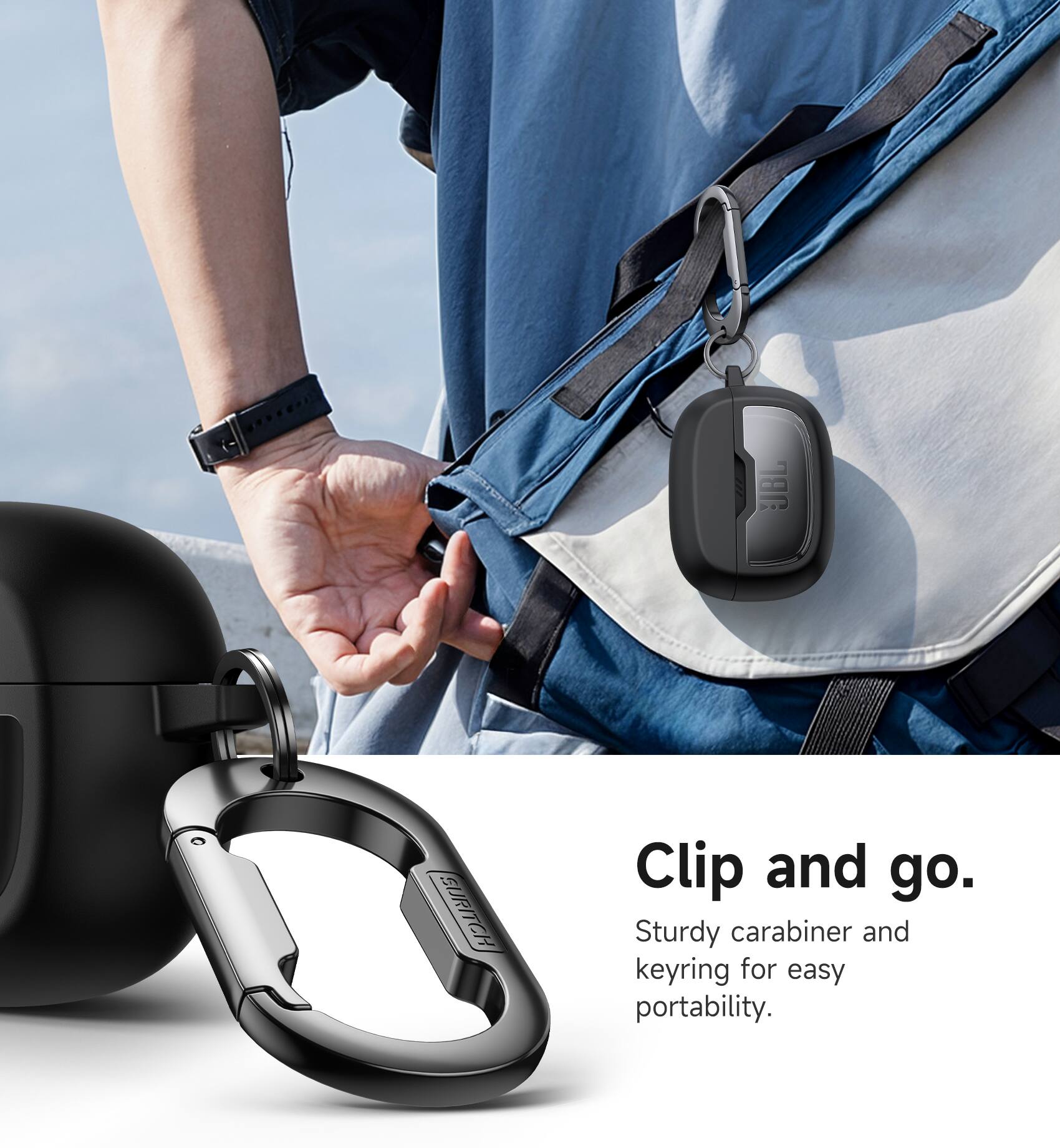 UBL CURITCH Clip and go. Sturdy carabiner and keyring for easy portability.