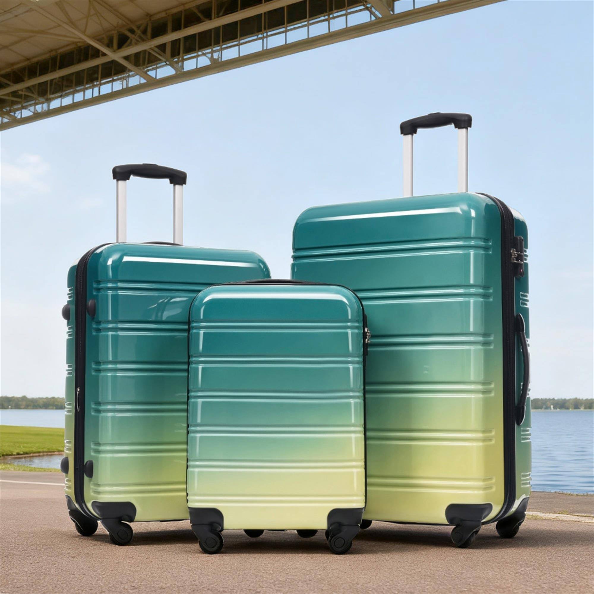 Angle. Boyel Living - Green Yellow Hardshell Luggage Set Spinner Suitcase with TSA Lock ABS Lightweight Material Material - Red.