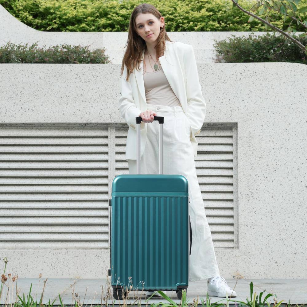 Angle. BreeBe - Front Opening Luggage Set 3 Piece, Expandable Luggage with Handle Bag Spinner Wheels TSA Lock - Dark Green.