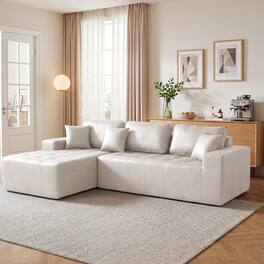 Ropilly - Beige Faux Leather Sectional Sofa, L Shaped Corner Chaise Couch, Convertible Sofa Bed - Beige
