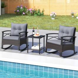 Mondawe - Freestanding Rocking Bistro Set with 2 Rocker Chairs & 2-Tier Table 3-Piece - Mix Brown+Gray