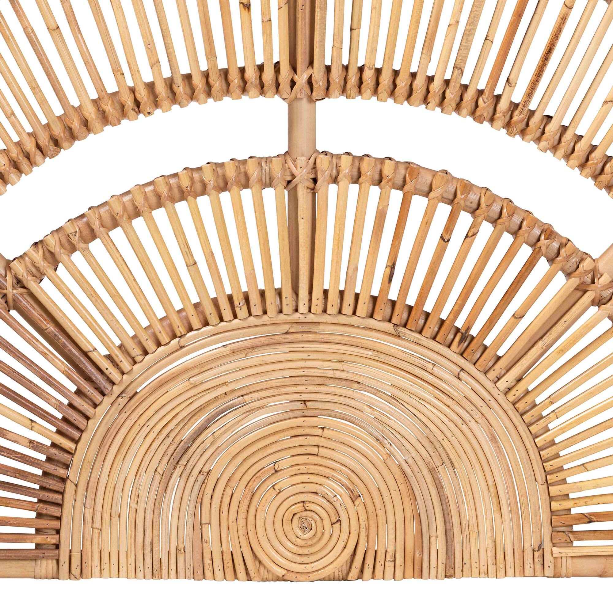 Left. bali & pari - Luna Natural Rattan Headboard - Handwoven Wicker Wall-Mount Headboard in Half-Moon Shape, Coastal Boho Bedroom, Queen - Natural Brown.