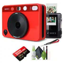 Leica - Sofort 2 Hybrid Instant Photo Film and Digital Camera Bundle - Red