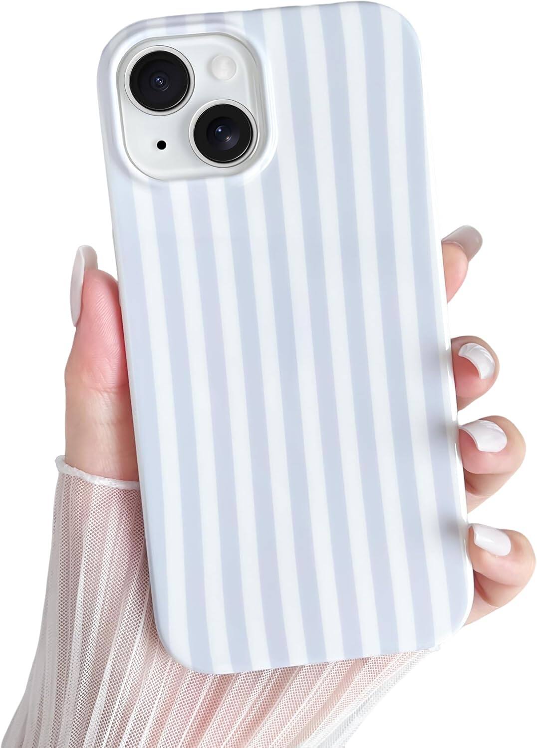 ACJPR - iPhone 14 Case, Striped Design, Soft TPU Shockproof Protection (Blue/White) - Color: Blue & White Size: iPhone 14
