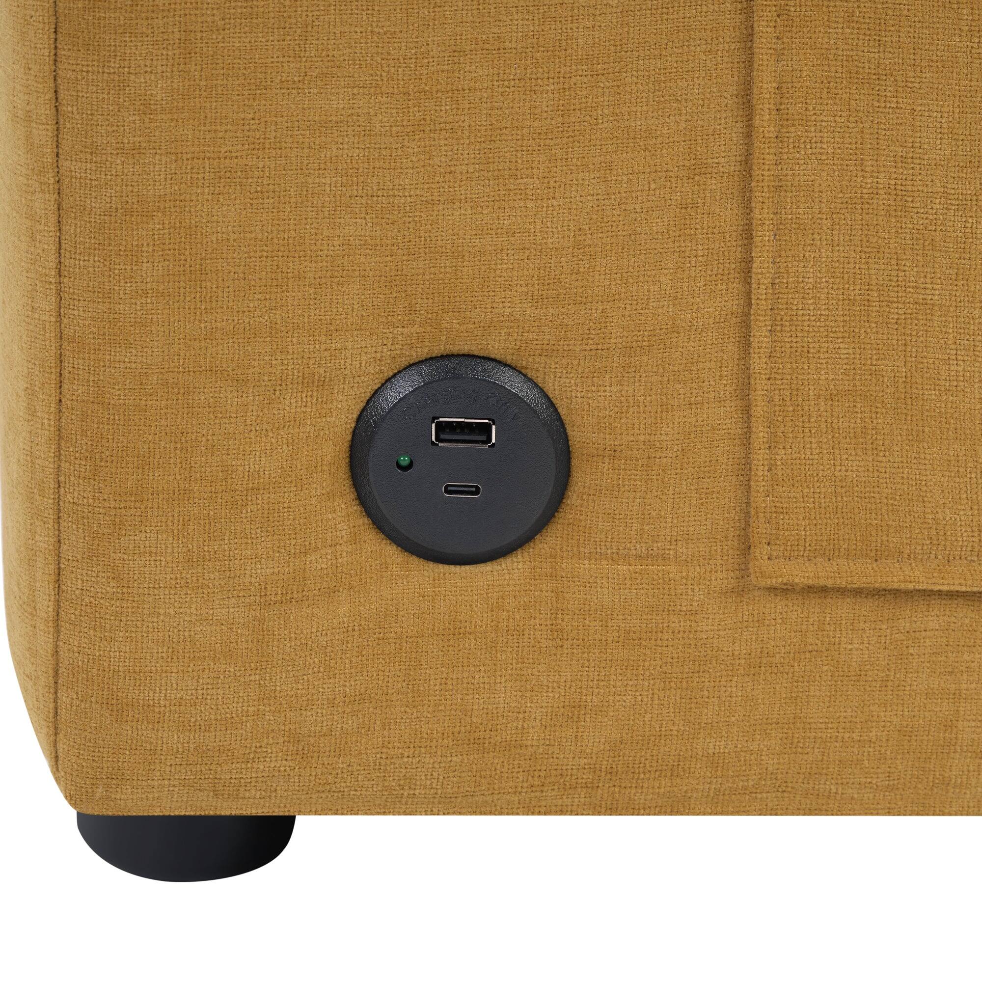 Alt View 7. Boyel Living - Modern 84.6 inch Sectional L-shaped Sofa Couch with Curved Chaise Lounge USB Ports and Side Storage Pockets in Yellow - Yellow.