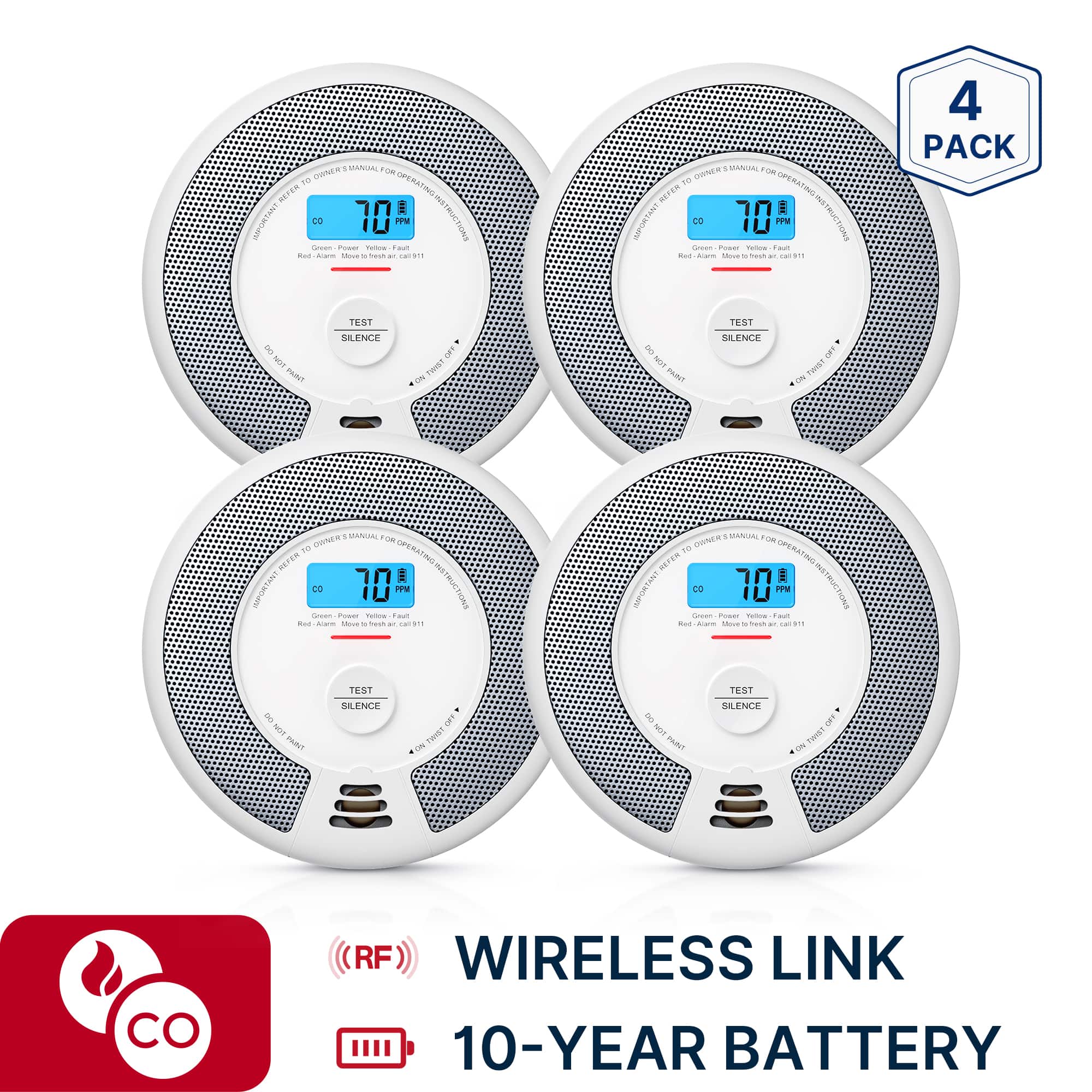 X-SENSE - 10-Year Battery Wireless Interconnected Smoke and CO Alarm with Display and LED Light 4 Pack price history on PriceWatchPro