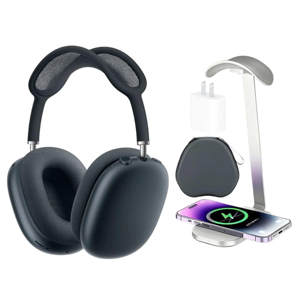 Apple - AirPods Max (USB-C) - Midnight + Power Adapter, Headphone Stand/Charging Pad & Carrying Case