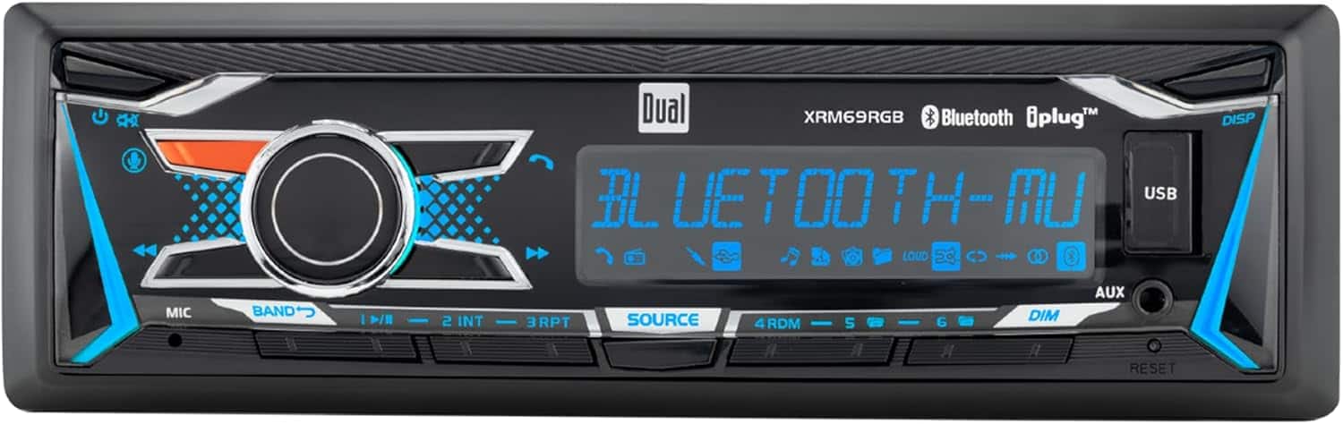 Dual - XRM69RGB Single DIN Car Stereo | 12-Character LCD | RGB Colors | Bluetooth | USB | AM/FM | Hands-Free - Black