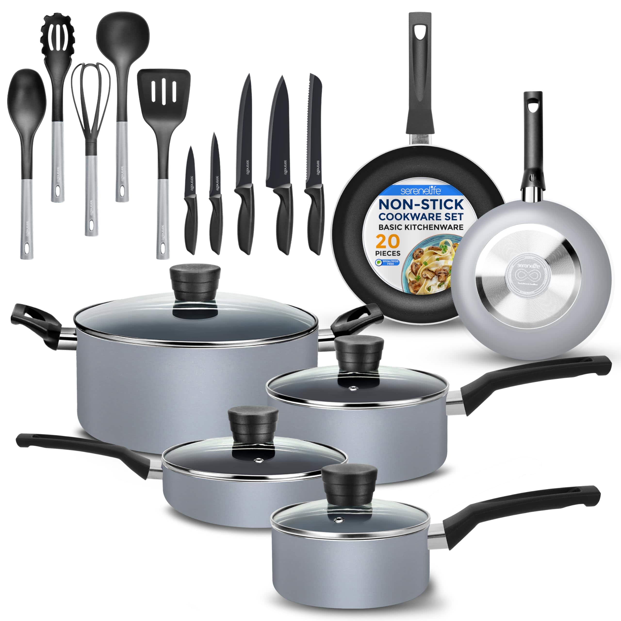 serenlife NON-STICK COOKWARE SET BASIC KITCHENWARE 20 PIECES