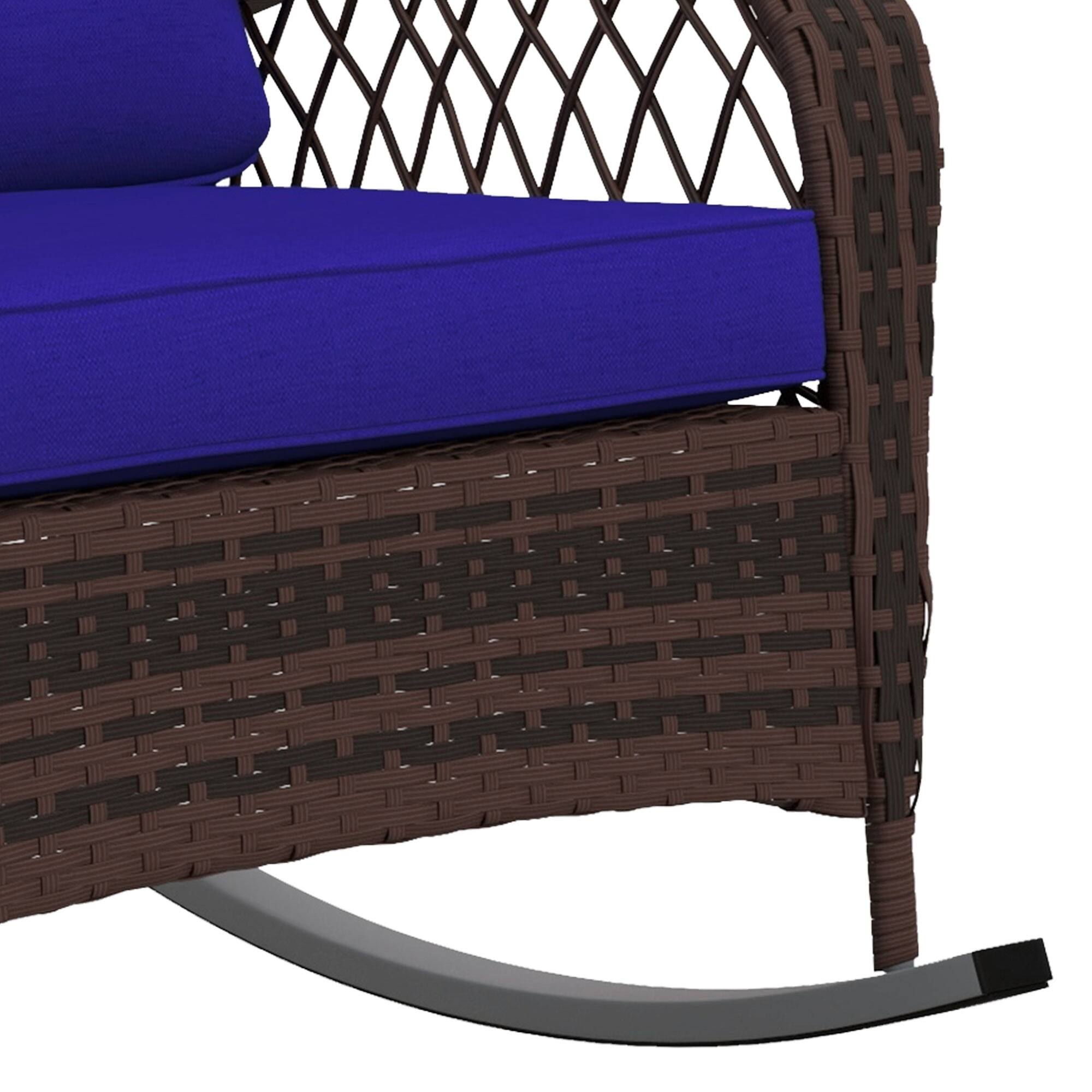 Alt View 7. Outsunny - Outdoor Wicker Rocking Chair with Wide Seat, Thickened Cushion, Rattan Rocker with Steel Frame - Dark Blue.