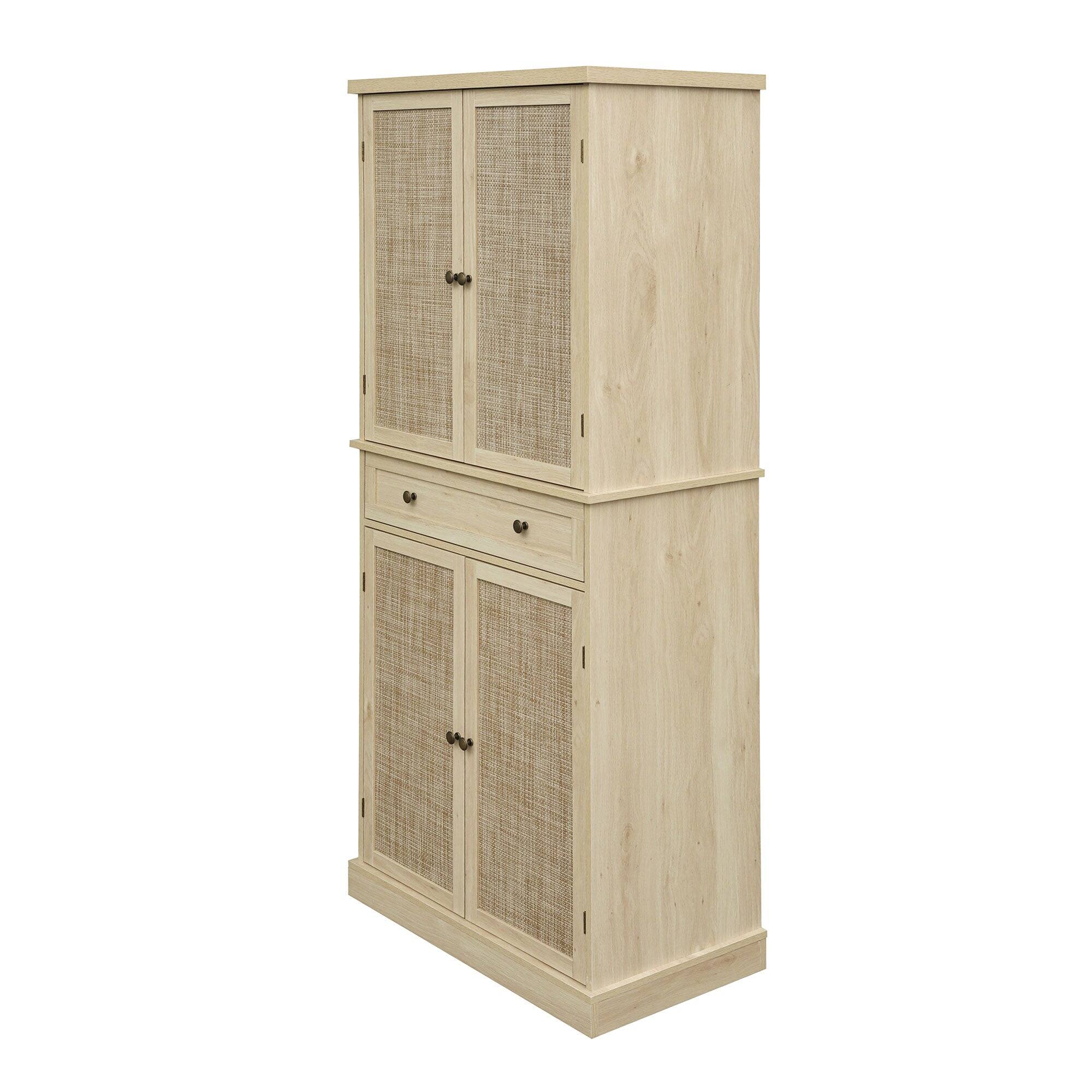 Alt View 3. Boyel Living - 4 Door Storage Cabinet with 1 Drawer and 4 Adjustable Inner Shelves in Natural Brown - Natural Brown.