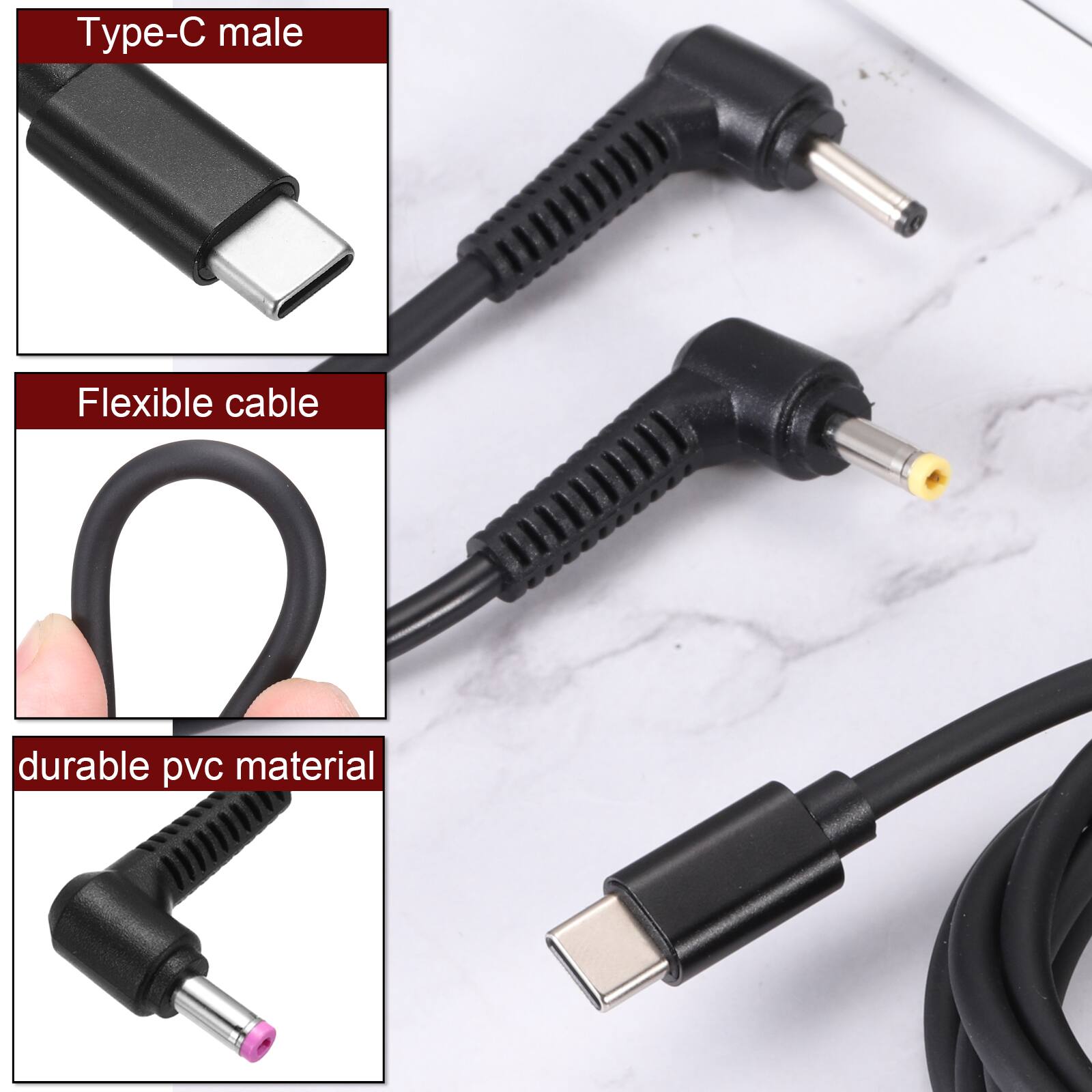 Type-C male  
Flexible cable  
durable pvc material
