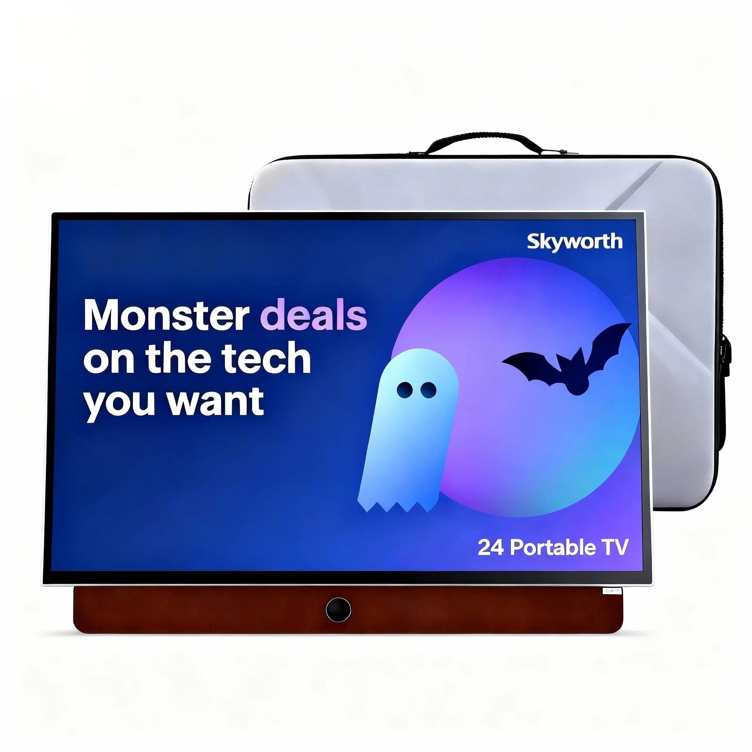 SKYWORTH - 24" Portable TV Bundle Edition - Battery Powered LED Smart TV with Protective Case Full HD Built-in Google TV