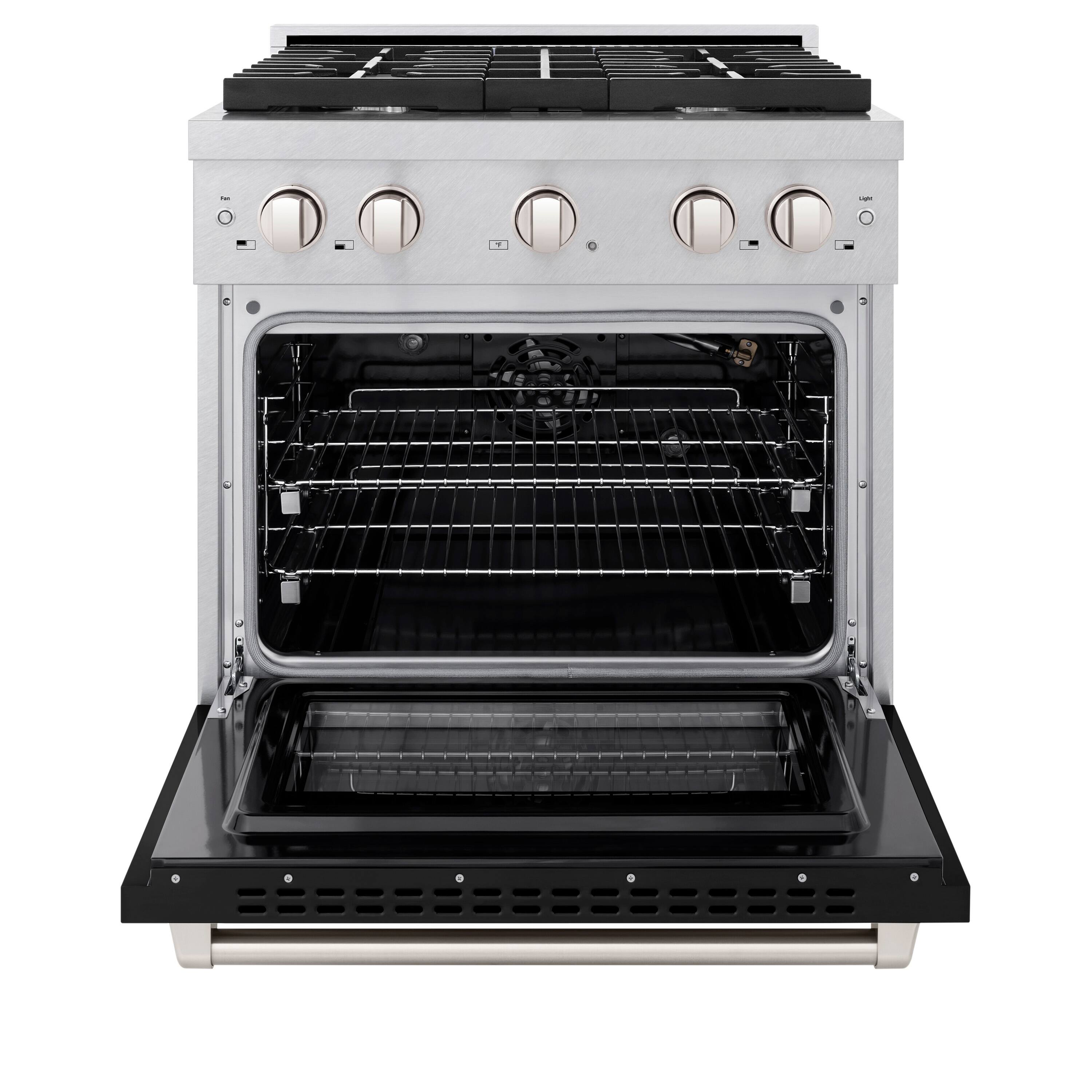 Angle. ZLINE - ZLINE 30 in. Paramount Satin Steel Gas Range with 4 Burners and Convection Oven (SGRS-BLM-30) - Black Matte.