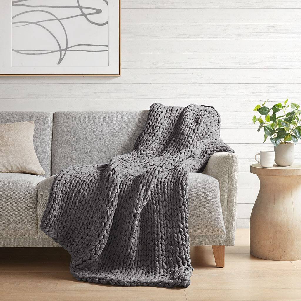 Alt View 1. Gracie Mills - Gracie Mills Huffman Artisan Double-Knit Throw - Charcoal.